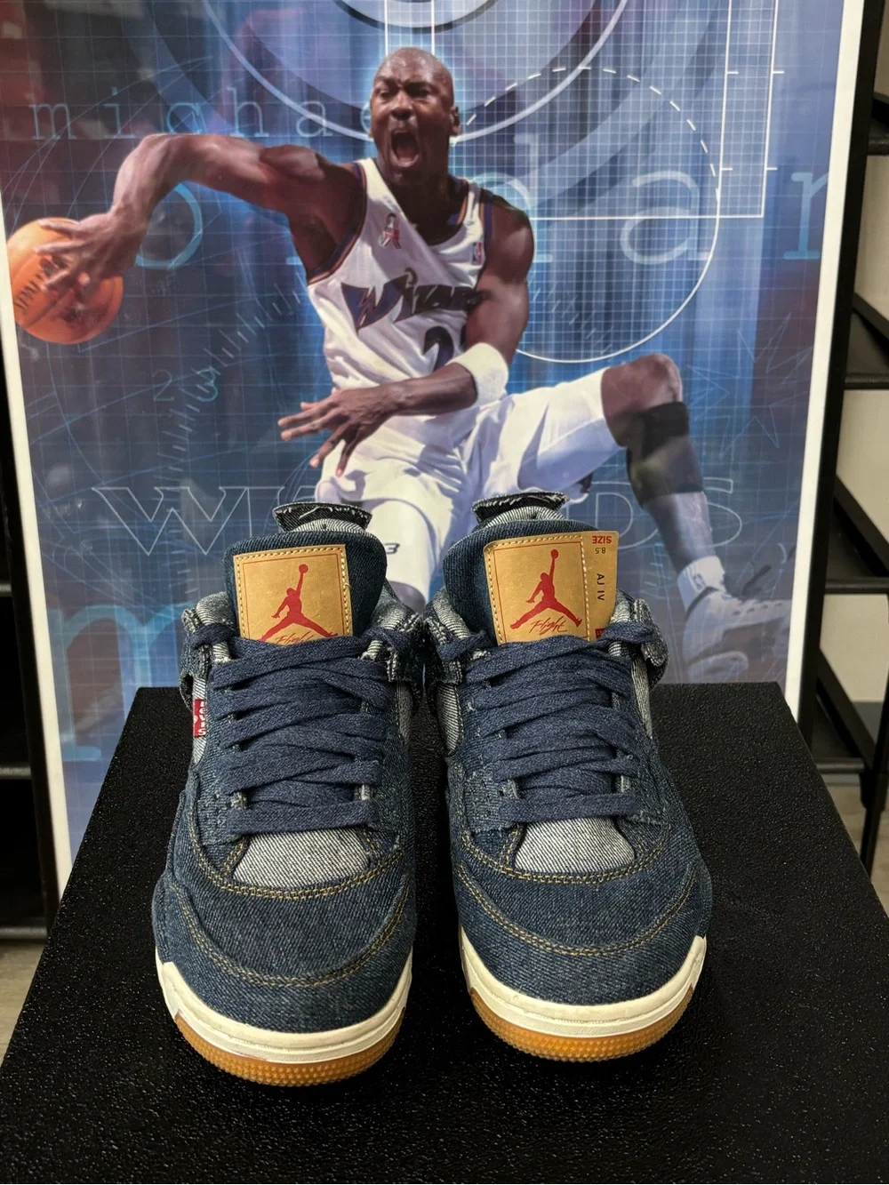 Size 8.5- Jordan 4 Retro Levi's Denim Blue High Top Sneakers AO2571-401 2018